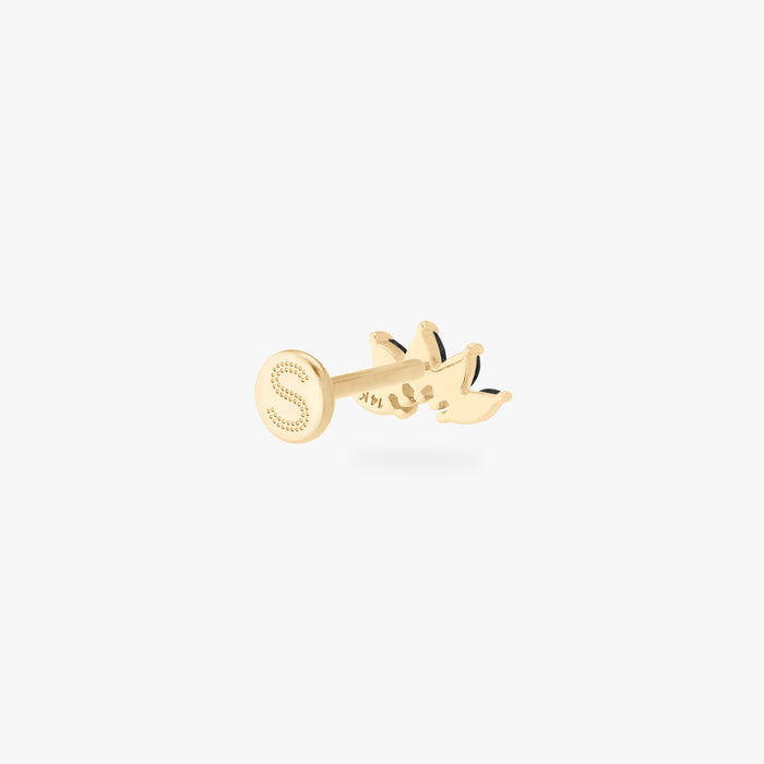 This is an image of a 14k gold flatback with a crown marquise cz setting and black cz stone. color:null|14k gold/black