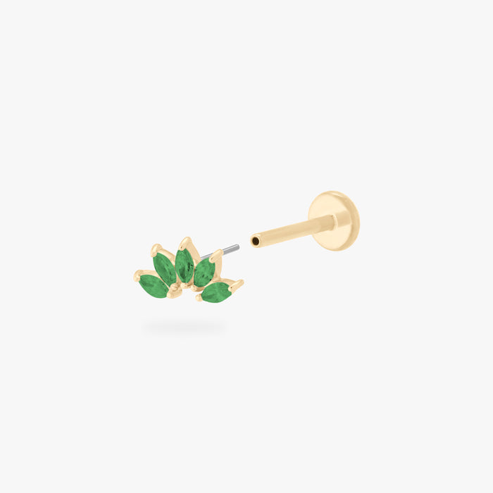 This is an image of a 14k gold flatback with a crown marquise cz setting and green cz stone.