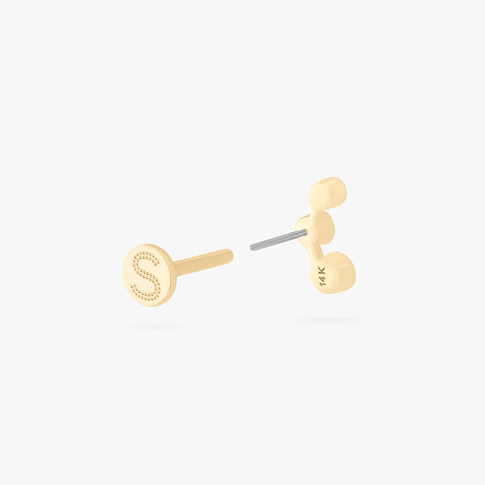 This is an image of a 14k gold flatback stud with 3 clear cz bezels in a cluster shape.