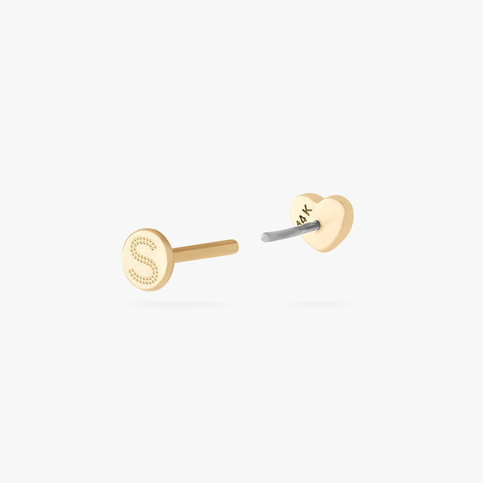 This is an image of a 14k gold flatback stud in the shape of a heart.