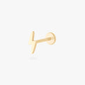 This is an image of a 14k gold flatback stud that is shaped like a lightning bolt.