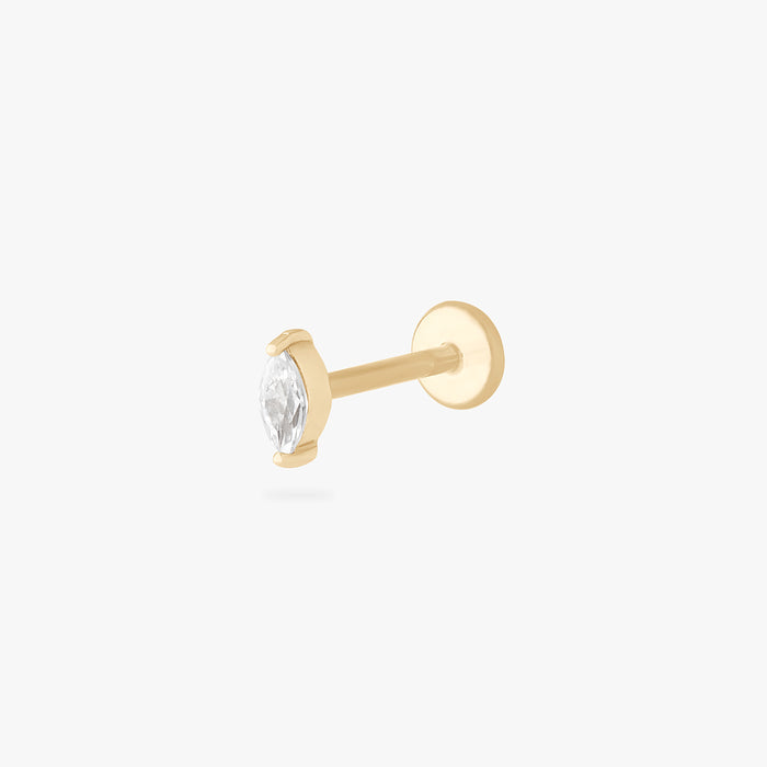This is an image of a 14k gold flatback with a marquise setting and clear stone. color:null|14k gold/clear