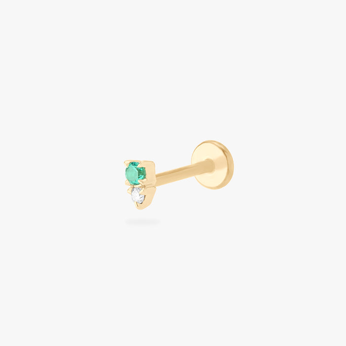This is an image of a gold flatback stud with a green stacked cz stone.