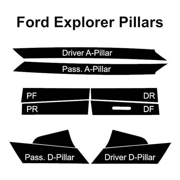 2020-2026 Ford Explorer| A/B/D Available | Gloss Black PPF | Pillar Protector Kit