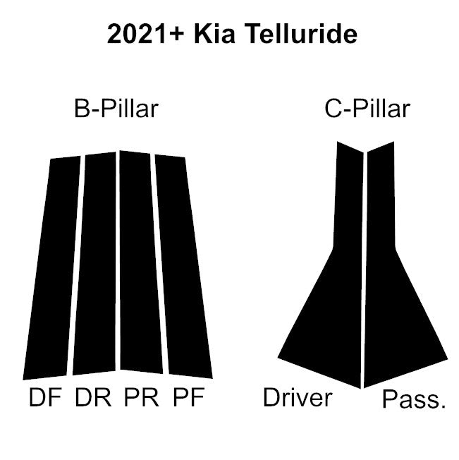 2021-2024 Kia Telluride | 6 Piece (B and C Pillars) | Gloss Black PPF | Pillar Protector Kit