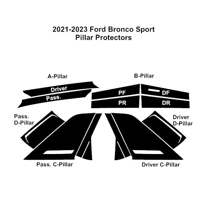 2021+ Ford Bronco Sport | A/B/C/D Available | Gloss Black PPF | Pillar Protector Kit