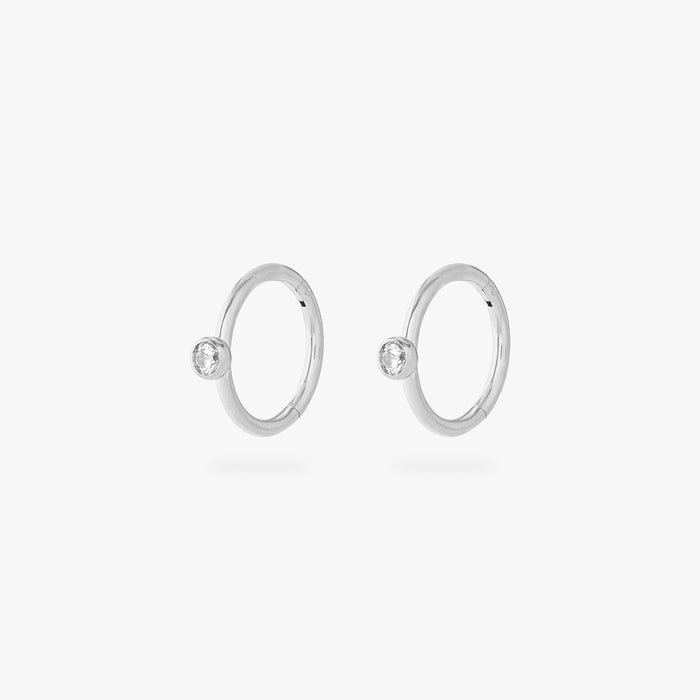silver clicker with a cz bezel accent stone [pair] color:null|silver/clear