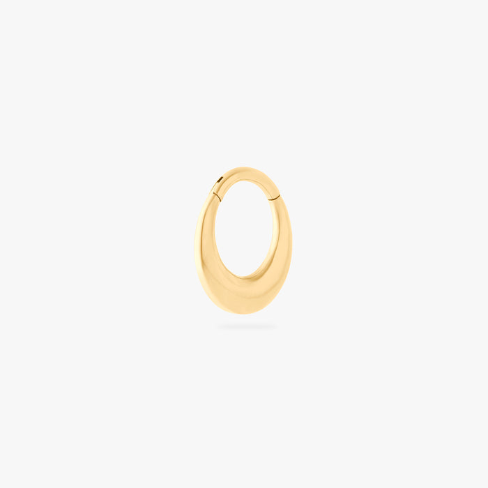 This is an image of a gold-toned titanium clicker that has an 8mm diameter and appears chunky at the bottom.
