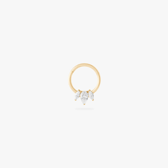 gold front set clicker with cz pear stones in 8mm color:null|gold/clear