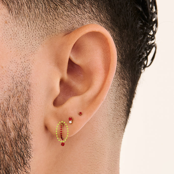 This is a gold toned clicker with garnet cz stones on ear. [hover] color:null|garnet