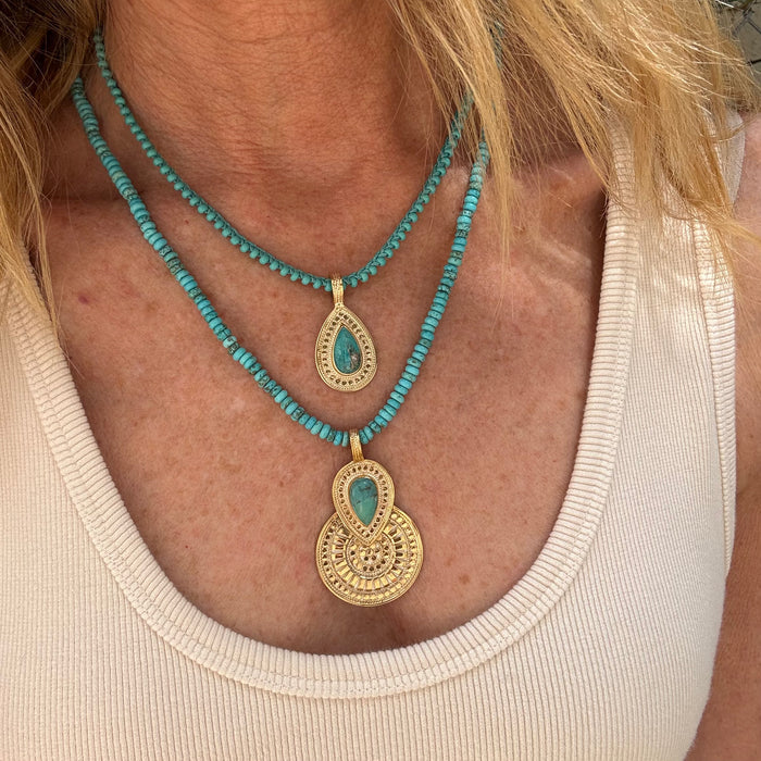 Turquoise Beaded Necklace - Gold