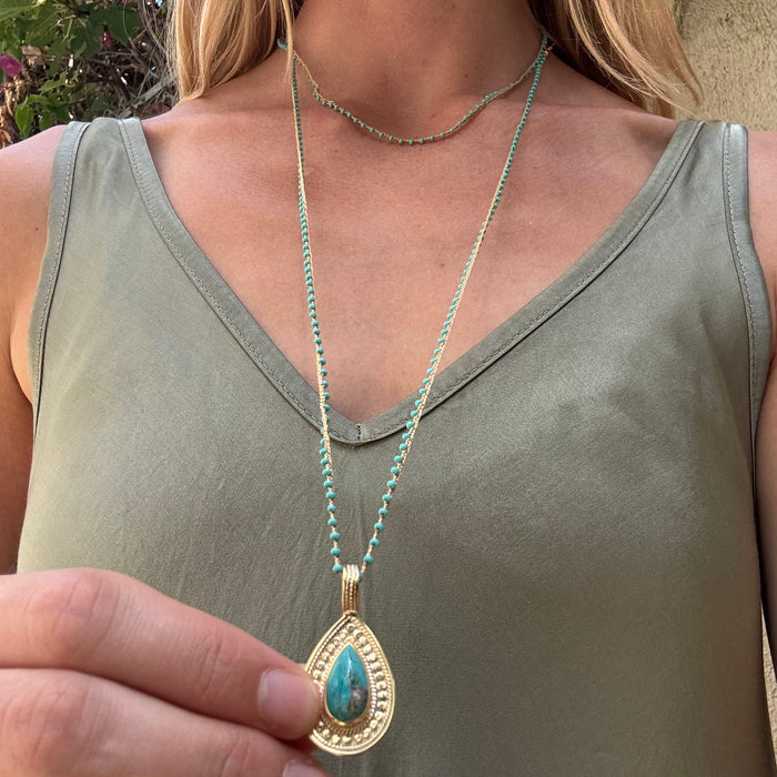 Turquoise Beaded Woven Necklace