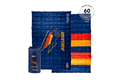 Adelaide Crows navy quilted puffy blanket with red and gold stripes, shown unfolded and with matching carry bag, featuring AF