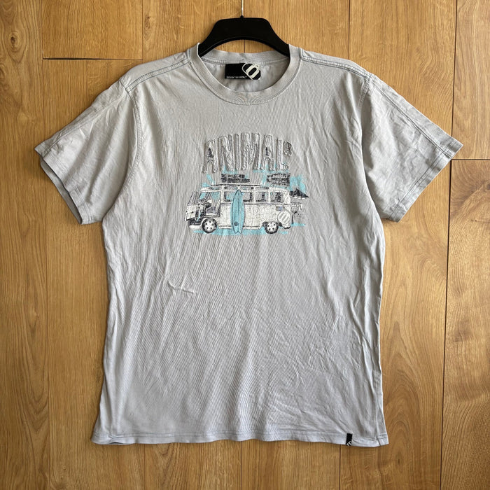 Animal Surf Camper Van Graphic T Shirt Grey Y2K Embroidered Size L