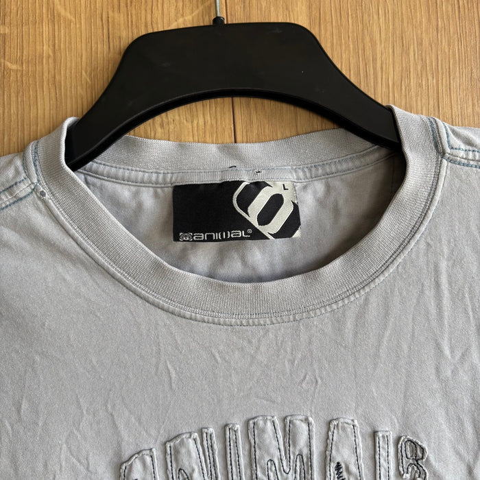 Animal Surf Camper Van Graphic T Shirt Grey Y2K Embroidered Size L