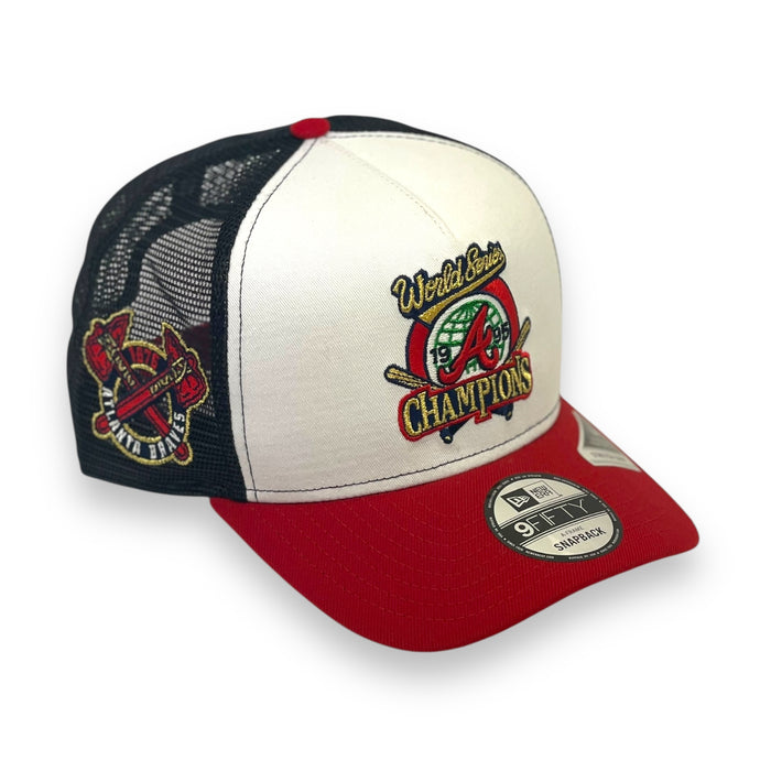 ATLANTA BRAVES (WHITE) (1995 WS CHAMPIONS) TRUCKER MESH AFRAME NEW ERA 9FIFTY SNAPBACK