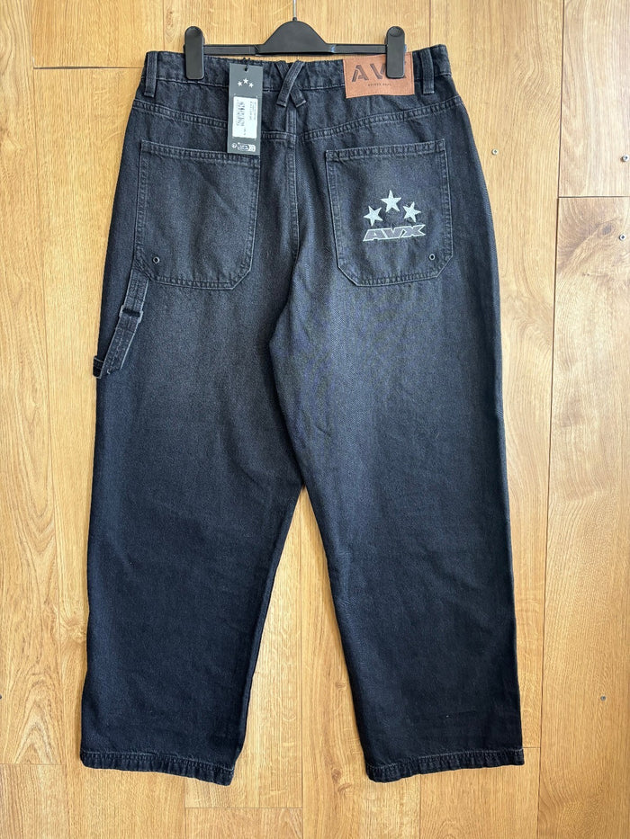Avirex AVX Black Carpenter Jeans Wide Leg Baggy Workwear Skater Size M