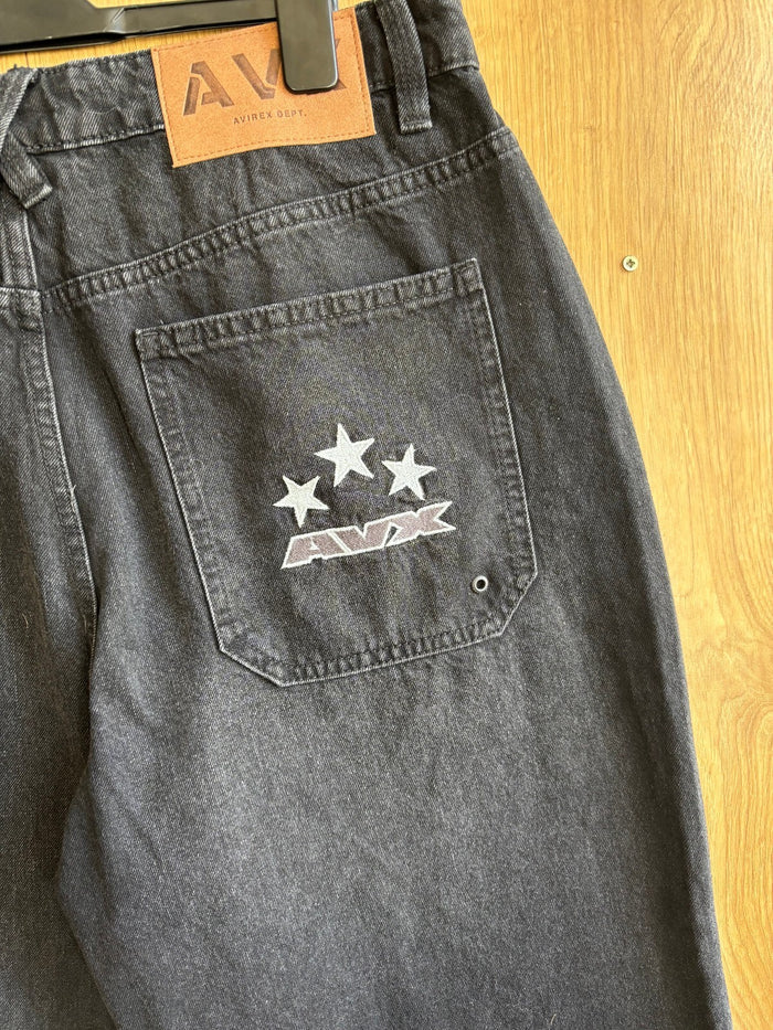 Avirex AVX Black Carpenter Jeans Wide Leg Baggy Workwear Skater Size M