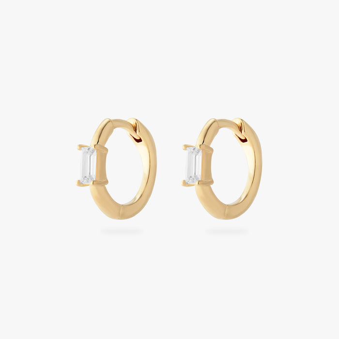 a pair of gold small slim huggies with clear CZs [pair] color:null|gold/clear