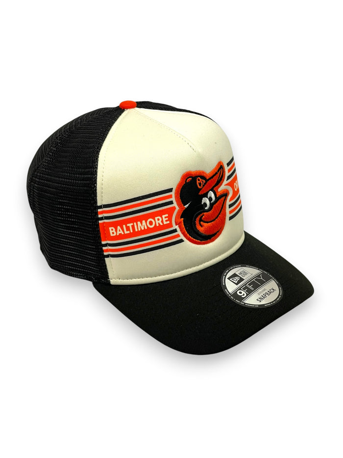 BALTIMORE ORIOLES (BANNER LOGO) A-FRAME TRUCKER MESH NEW ERA 9FIFTY SNAPBACK