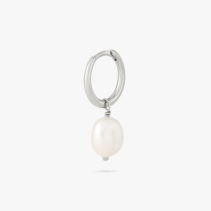 Dangling Baroque Pearl Huggie color:null|silver