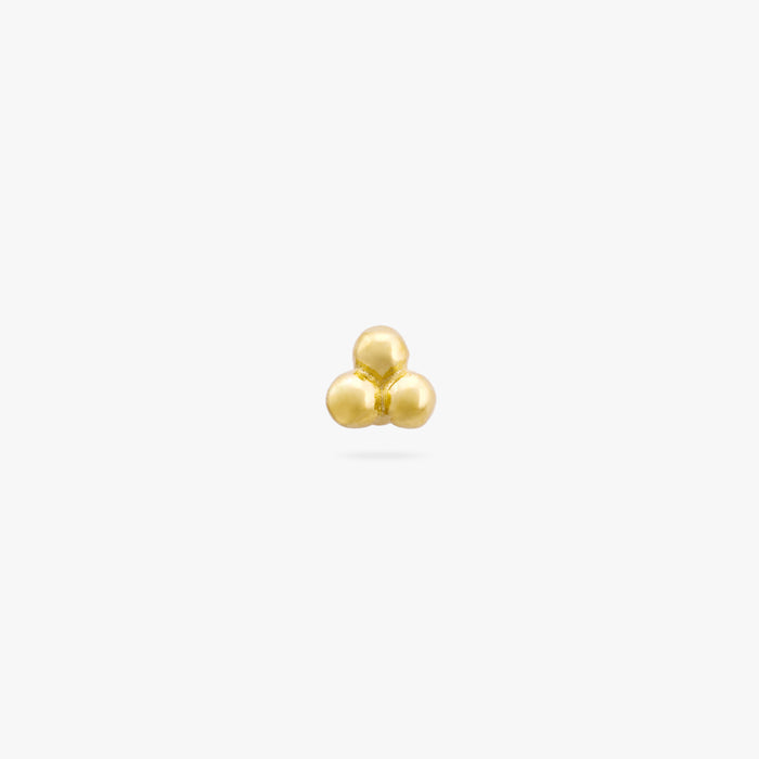 Three gold beads stacked in a triangle formation on a stud post color:null|gold