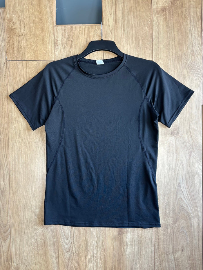 Black Compression Base Layer Gym Running T Shirt Size M Stretch Athletic