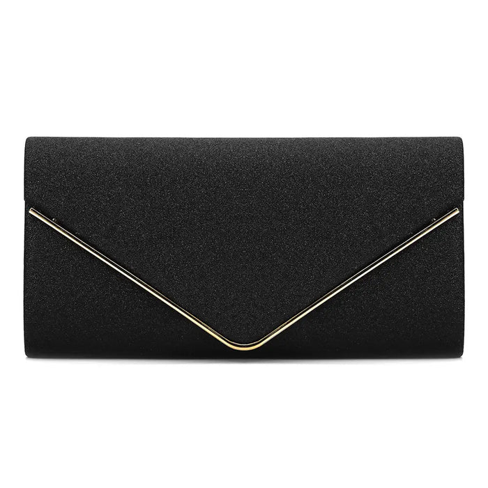 Black Glitter Envelope Clutch Bag for Women Evening Use