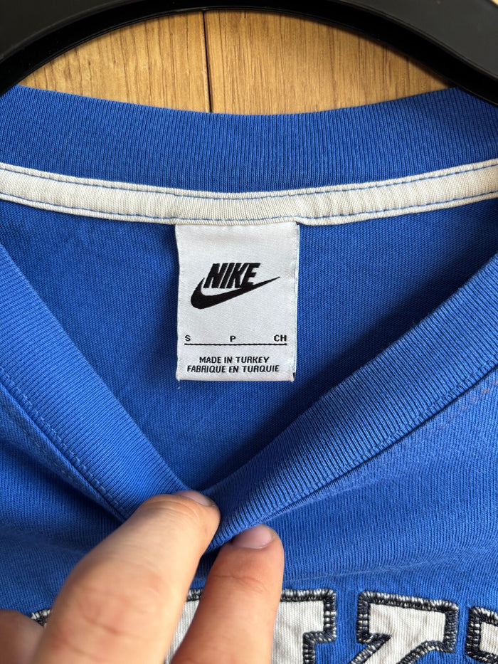 Nike Blue Embroidered Logo Varsity T Shirt Oversized Small Y2K Streetwear
