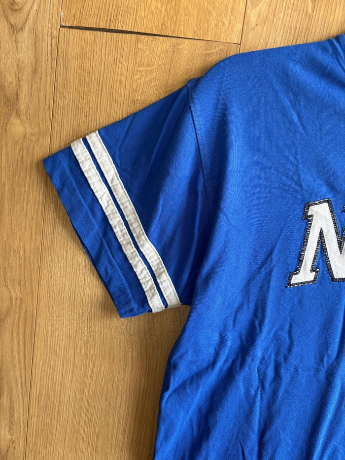 Nike Blue Embroidered Logo Varsity T Shirt Oversized Small Y2K Streetwear