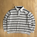 Blue Harbour Striped Rugby Sweatshirt Grey White Collared Jumper XL