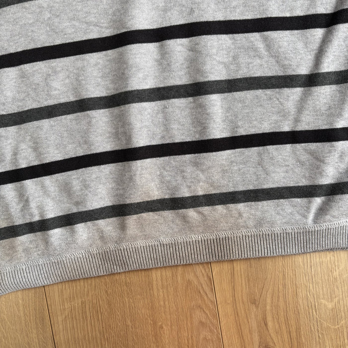Blue Harbour Striped Rugby Sweatshirt Grey White Collared Jumper XL