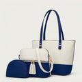 Blue White 3-Piece Women's Tote Set with Top Handle