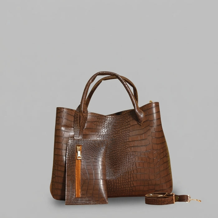 Brown Textured PU Leather Handbag Set for Women