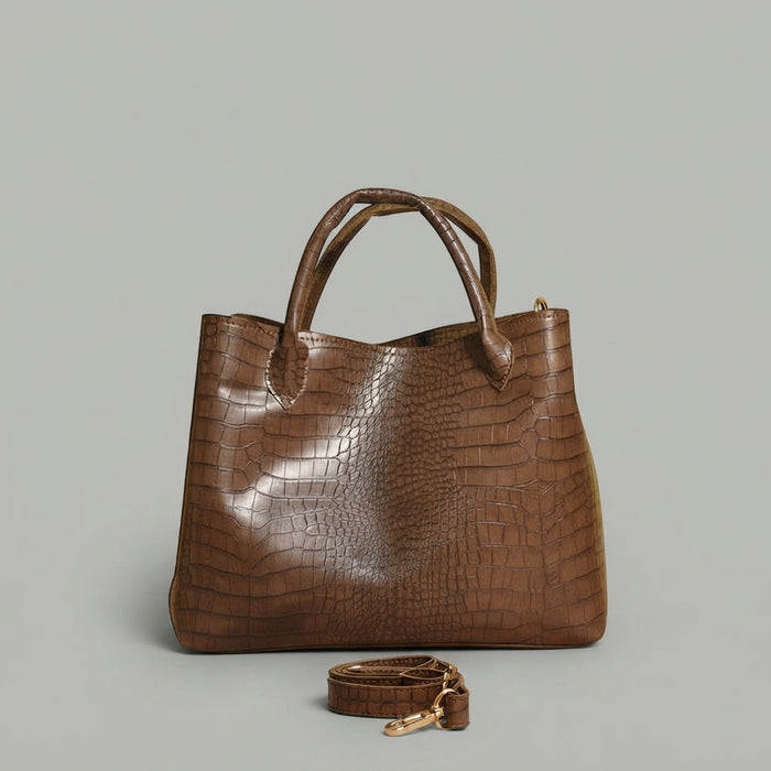 Brown Textured PU Leather Handbag Set for Women