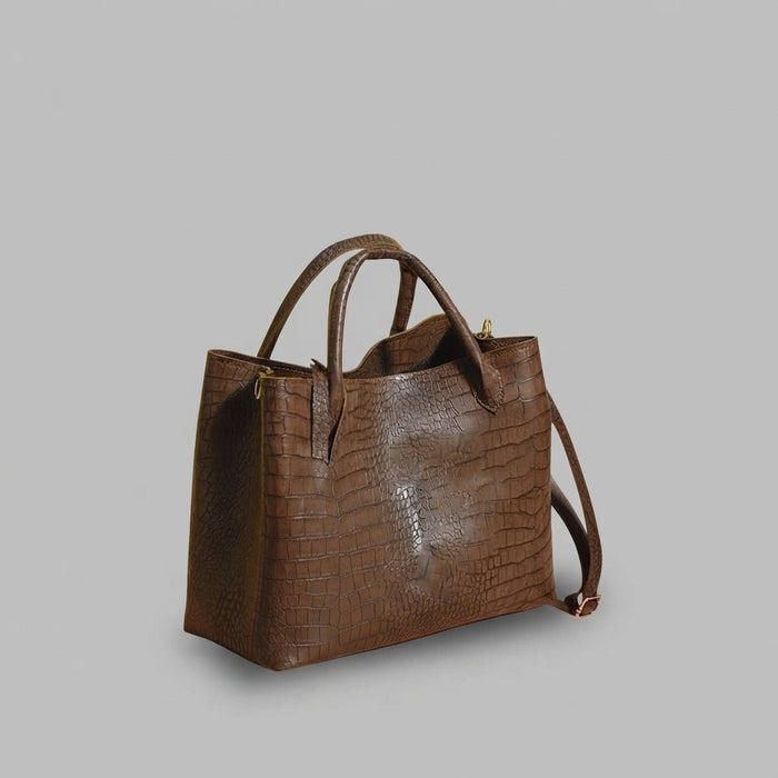 Brown Textured PU Leather Handbag Set for Women