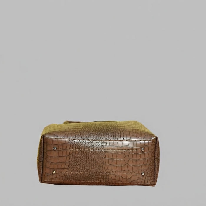 Brown Textured PU Leather Handbag Set for Women