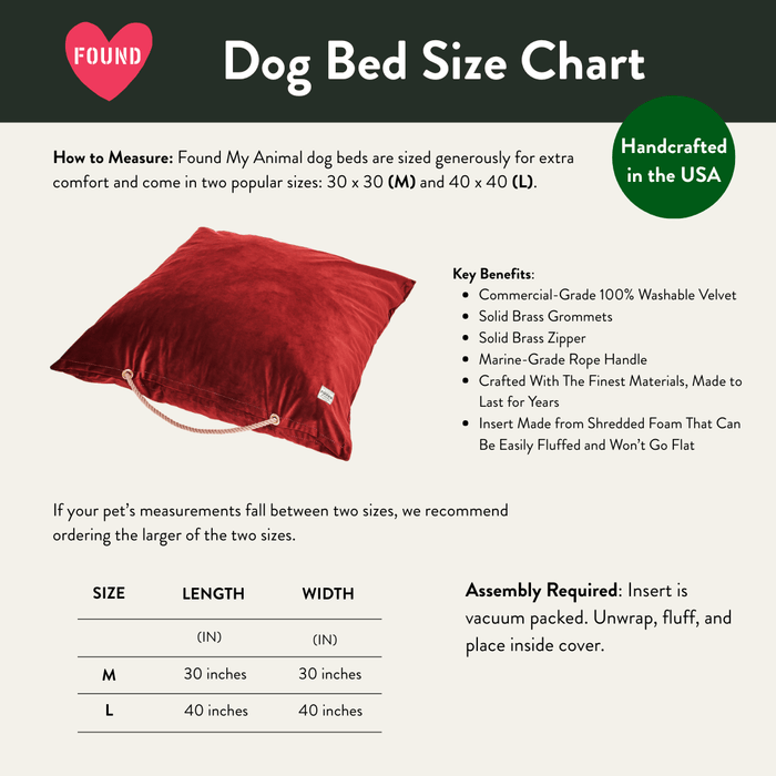 Burgundy Washable Velvet Dog BedDog BedsFound My AnimalM