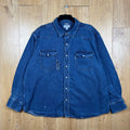 Carhartt Denim Western Shirt 3XL Blue Relaxed Fit Pearl Snap Distressed