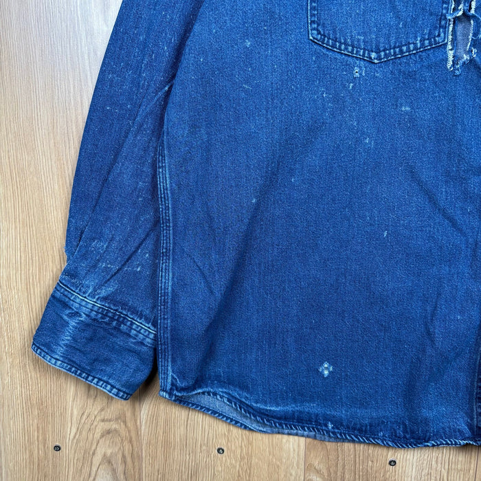 Carhartt Denim Western Shirt 3XL Blue Relaxed Fit Pearl Snap Distressed