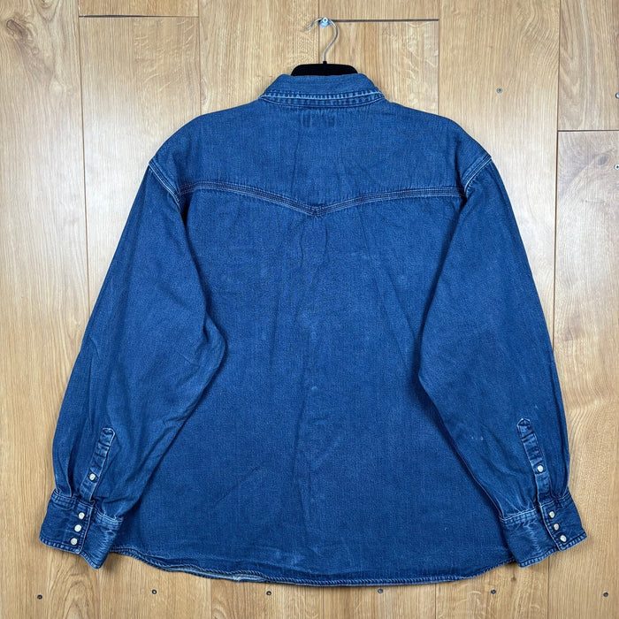 Carhartt Denim Western Shirt 3XL Blue Relaxed Fit Pearl Snap Distressed