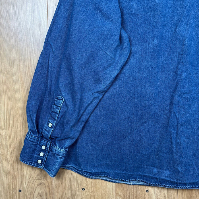 Carhartt Denim Western Shirt 3XL Blue Relaxed Fit Pearl Snap Distressed