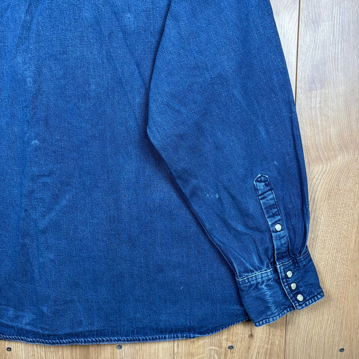 Carhartt Denim Western Shirt 3XL Blue Relaxed Fit Pearl Snap Distressed