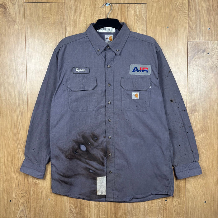 Carhartt FR Flame Resistant Work Shirt Grey Embroidered Utility Large