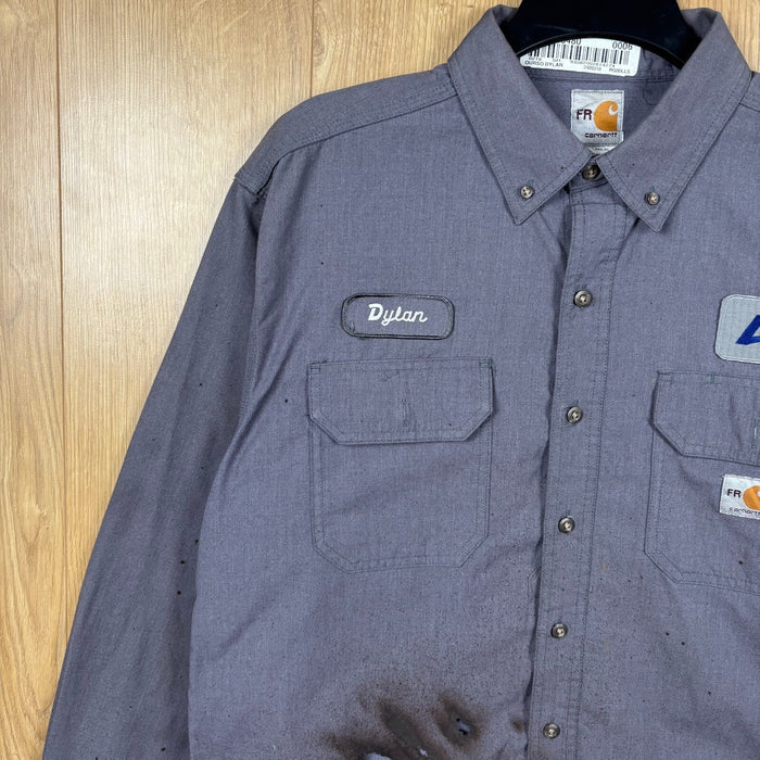 Carhartt FR Flame Resistant Work Shirt Grey Embroidered Utility Large