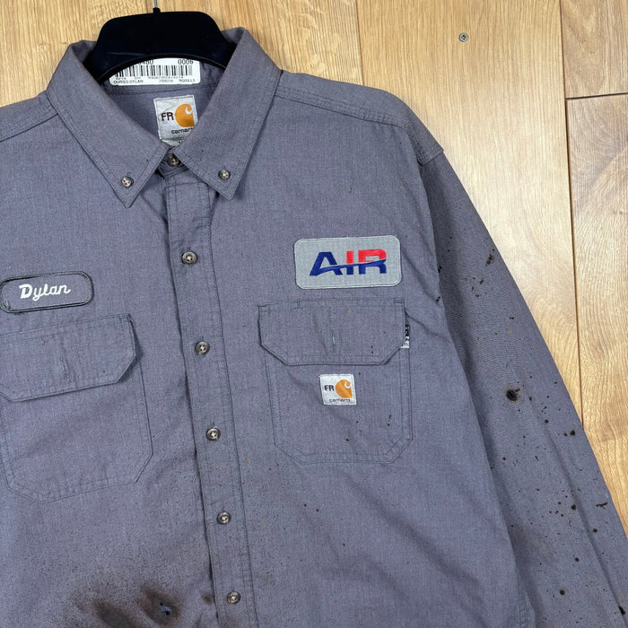 Carhartt FR Flame Resistant Work Shirt Grey Embroidered Utility Large