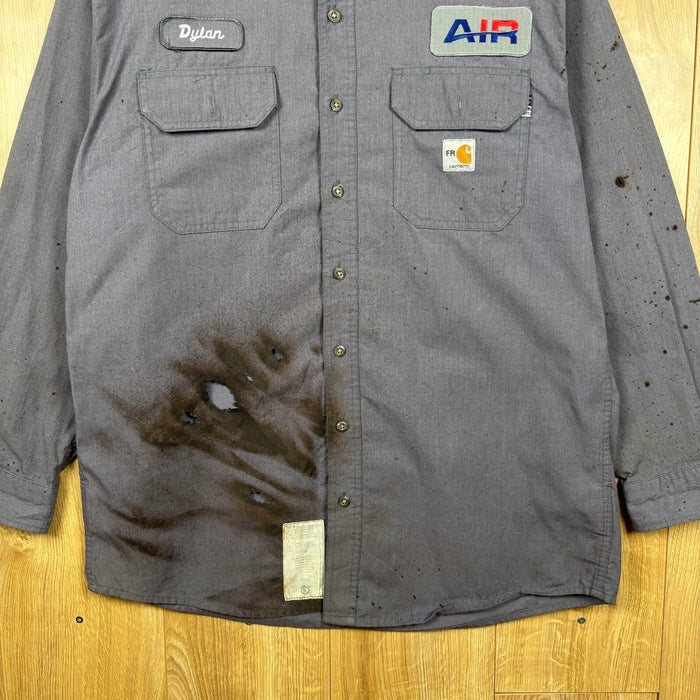 Carhartt FR Flame Resistant Work Shirt Grey Embroidered Utility Large