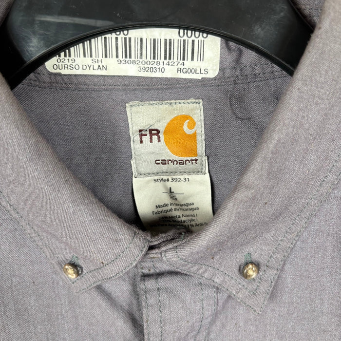 Carhartt FR Flame Resistant Work Shirt Grey Embroidered Utility Large