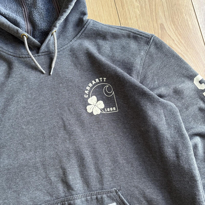 Carhartt Grey Spellout Sleeve Hoodie Sweatshirt Size L