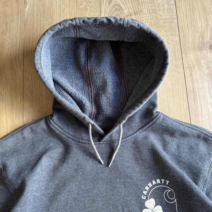 Carhartt Grey Spellout Sleeve Hoodie Sweatshirt Size L